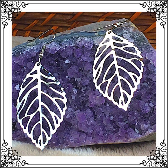 Silver Leaf Earrings - Picture 2 of 8